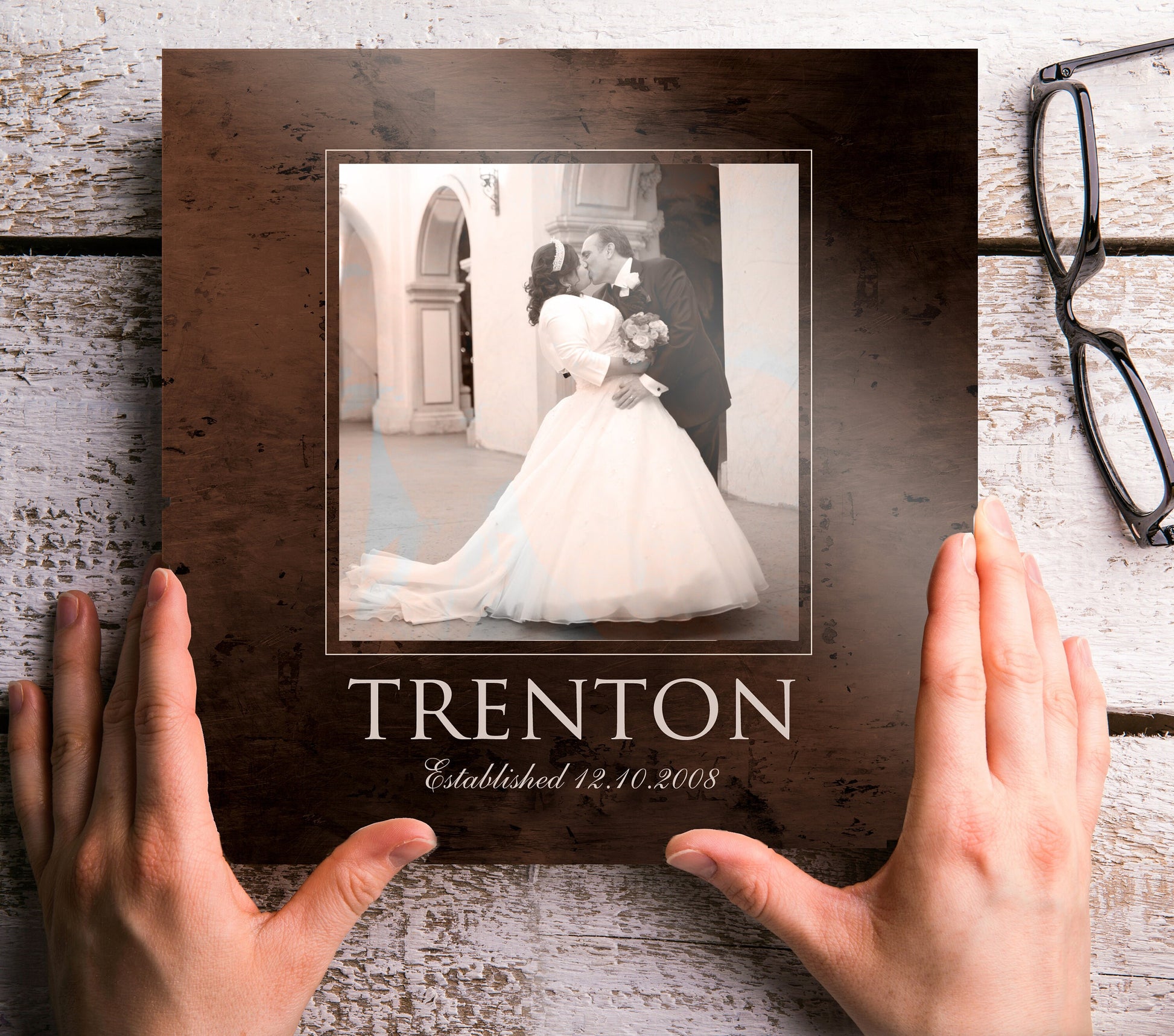Wedding Photo on Bronze Keepsake - HoneycombProverbs - Wall Decor - Photo Plaques