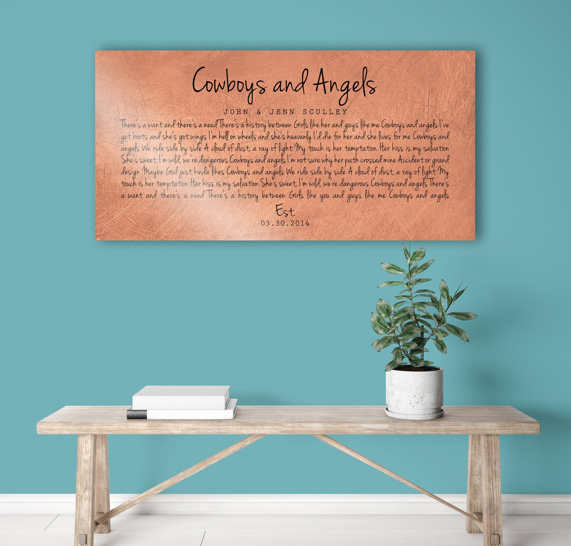Personalized Distressed Copper Large Song Lyric Sign - HoneycombProverbs - Signs - Copper Anniversary Gifts