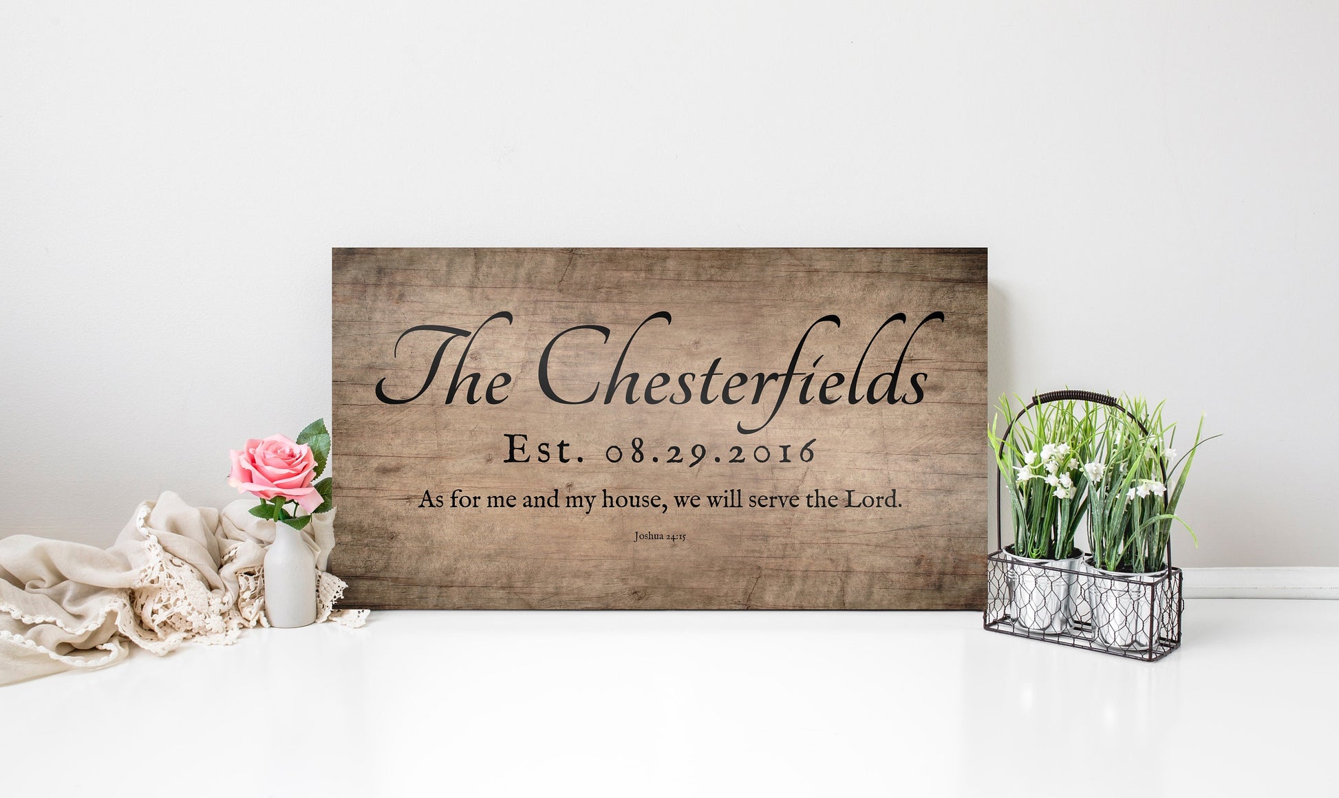 5th Anniversary Joshua 24:15 Family Name Sign - HoneycombProverbs - Signs - Christian Wall Art