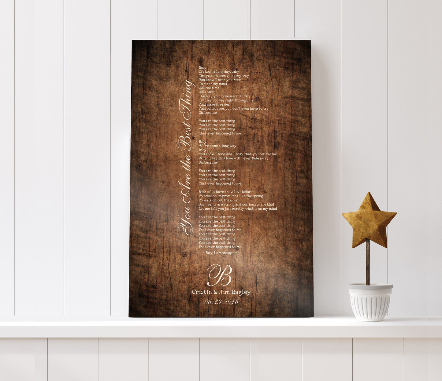 Wood Anniversary Monogrammed Song Lyric Sign - HoneycombProverbs - Signs - Rustic Lyrics Wall Decor