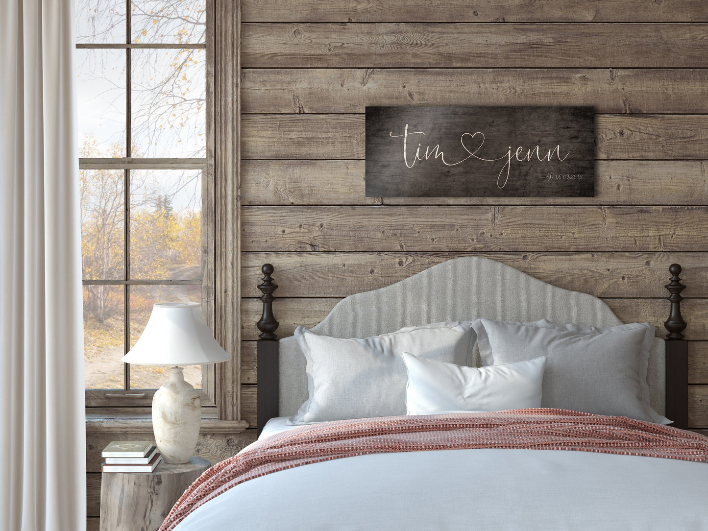 Heart Connected Names Established Sign for Couple's - HoneycombProverbs - Gifts For The Couple - Name Signs Wall Art