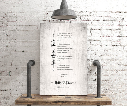 Love Never Fails Personalized 5th Anniversary Gift Decor - HoneycombProverbs - Signs - Vintage Lyrics Wall Art