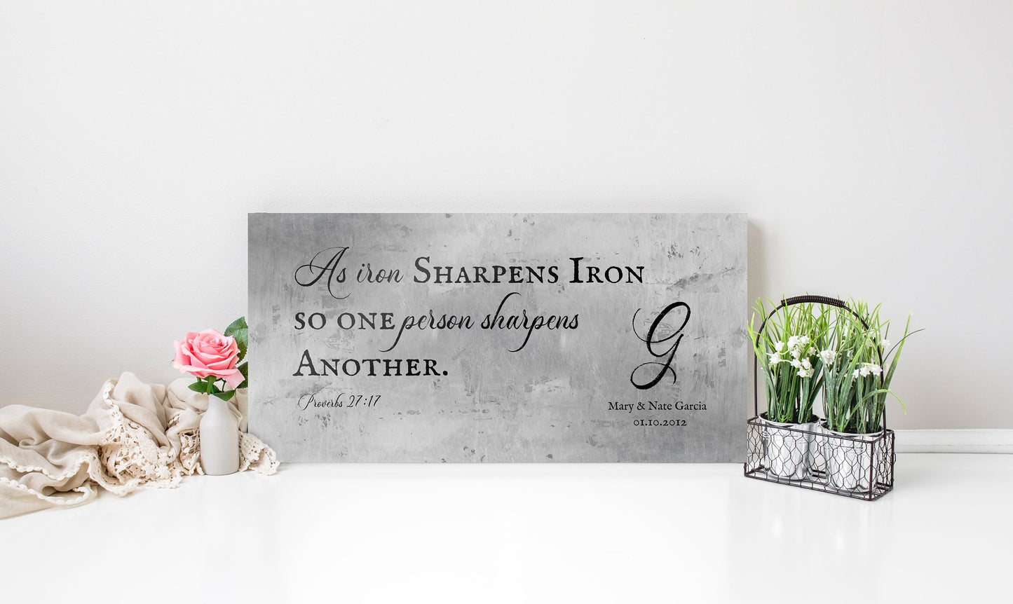 Proverbs 27:17 Monogrammed Sign on Tin - HoneycombProverbs - Signs - Christian Wall Art