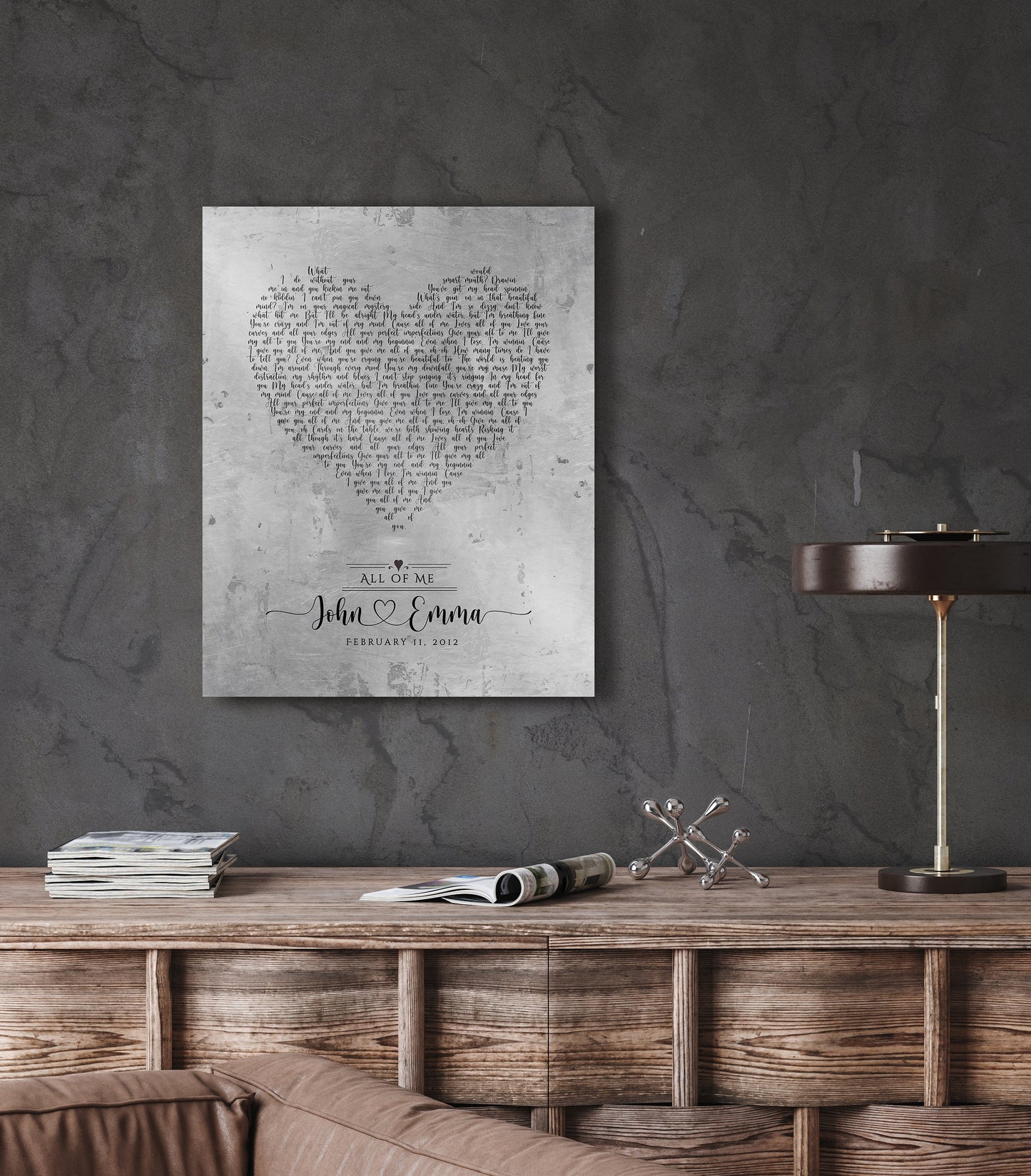 tin song lyric sign with lyrics in shape of heart