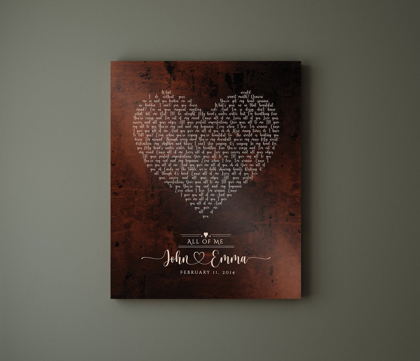 Heart Shaped Bronze Song Lyric Sign - HoneycombProverbs - Signs - Bronze Anniversary Gifts