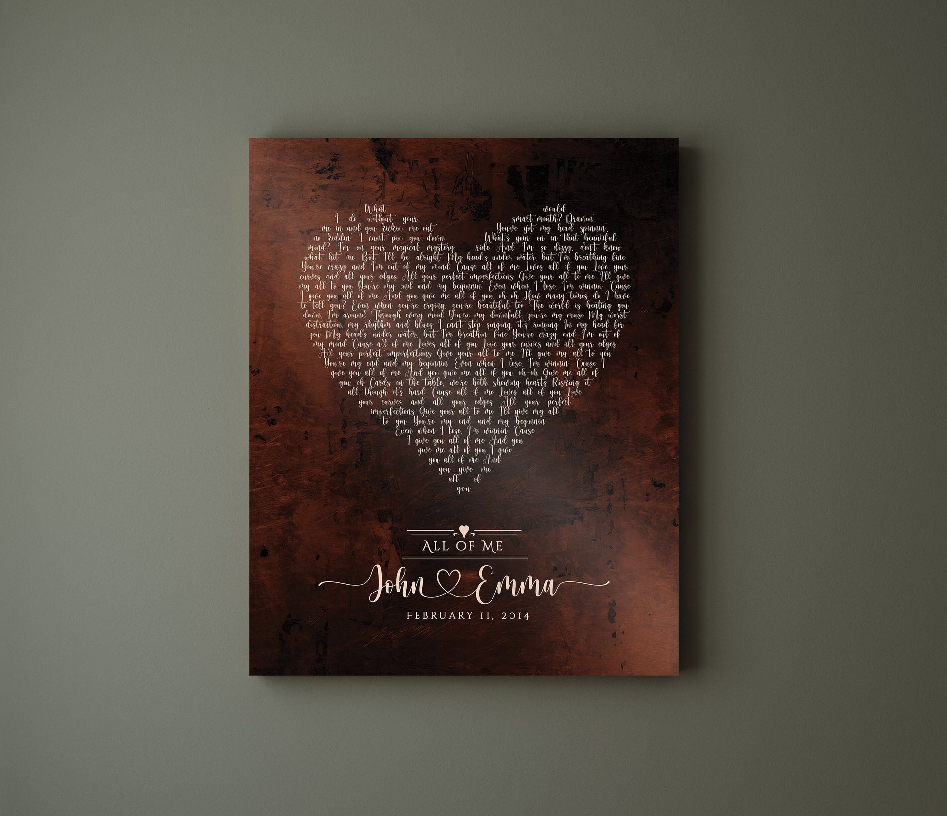 Heart Shaped Bronze Song Lyric Sign - HoneycombProverbs - Signs - Bronze Anniversary Gifts