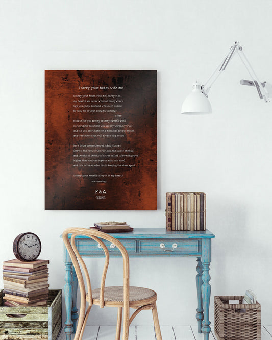 Bronze E. E. Cummings I Carry Your Heart Sign - HoneycombProverbs - Signs - Bronze Anniversary Gifts