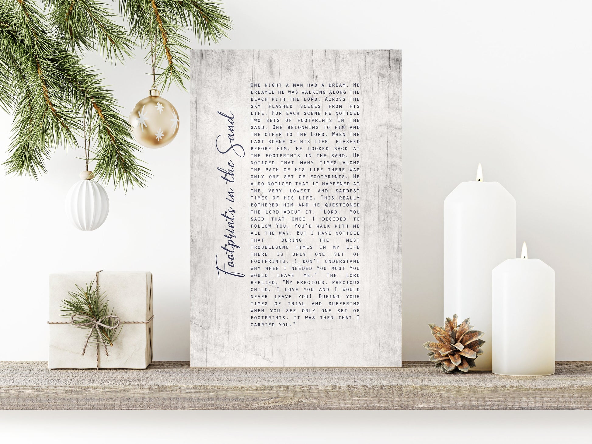 Footprints in the Sand Whitewashed Wooden Sign - HoneycombProverbs - Signs - Christian Wall Art