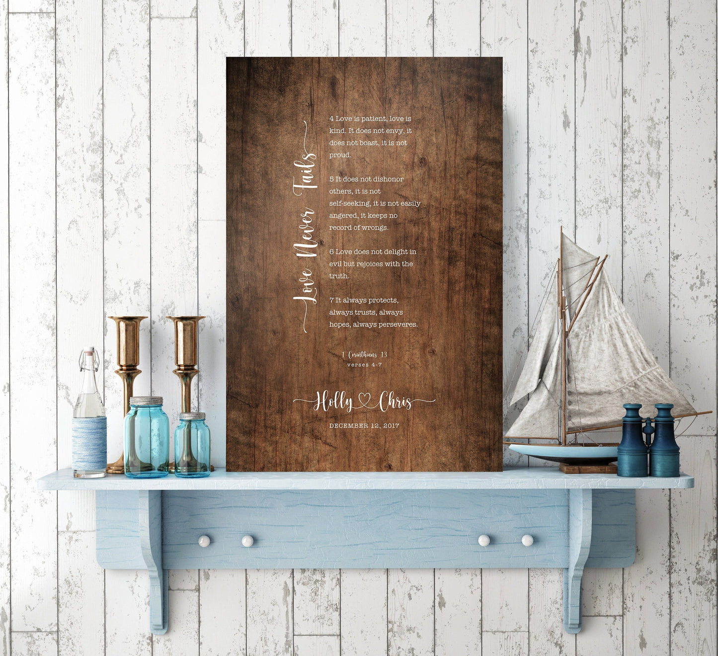 Love Never Fails Personalized 5th Anniversary Gift Decor - HoneycombProverbs - Signs - Vintage Lyrics Wall Art