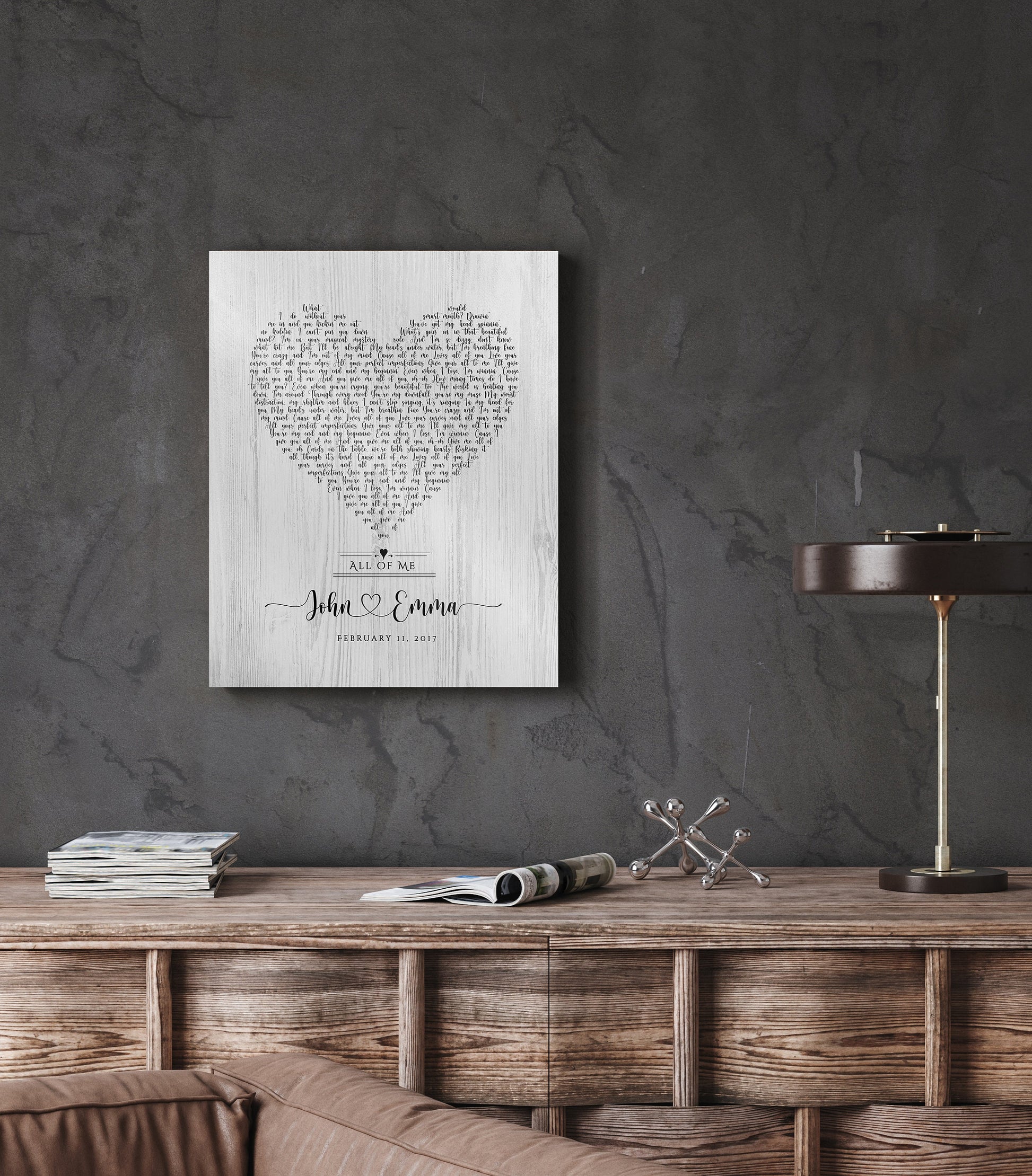 Rustic Heart Wedding Song Lyric Print on Wood - HoneycombProverbs - Signs - Rustic Lyrics Wall Decor