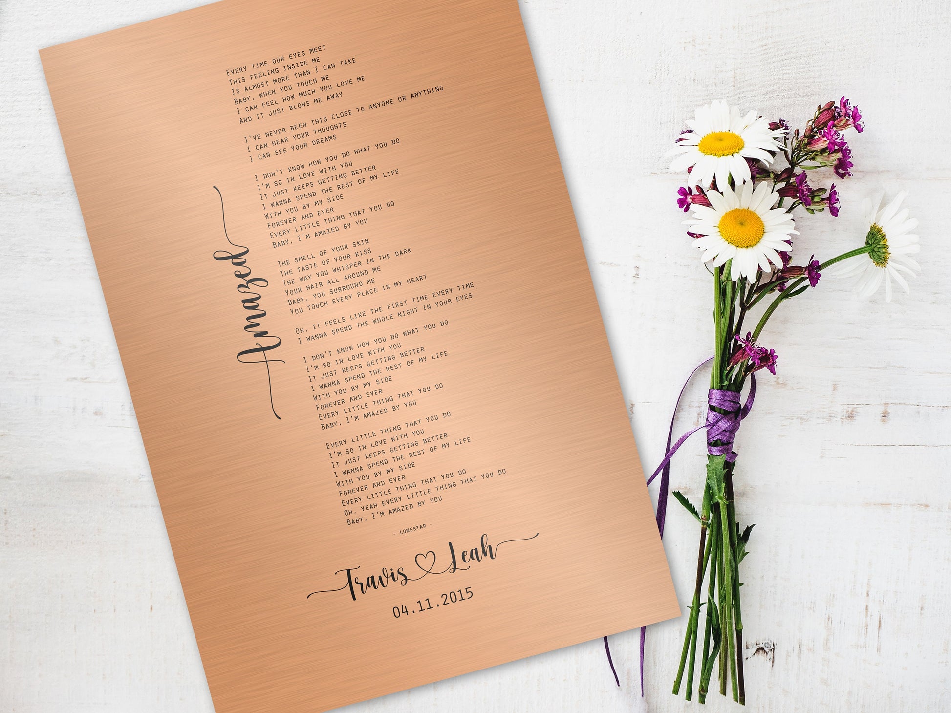 Couple's Copper Song Lyric Art - HoneycombProverbs - Signs - Copper Anniversary Gifts