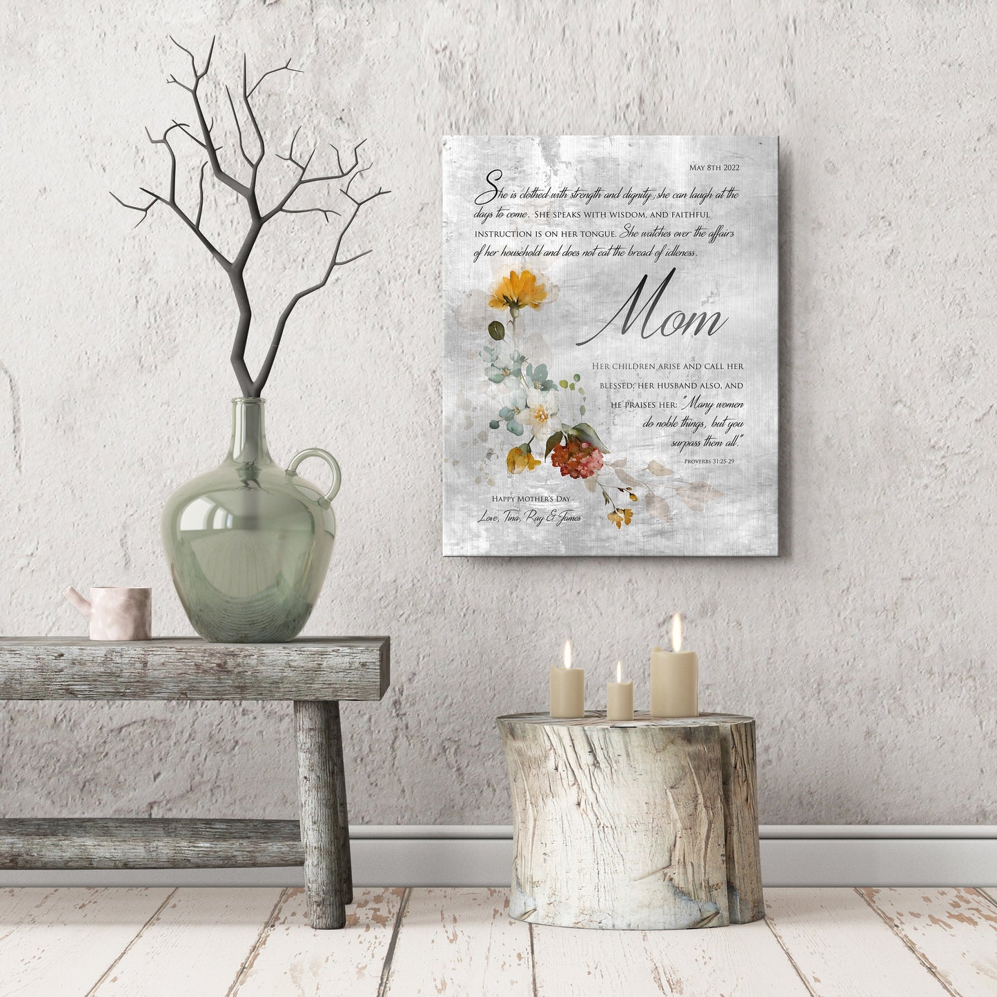 Rustic Floral Proverbs 31 Wall Decor - HoneycombProverbs - Signs - Christian Wall Art