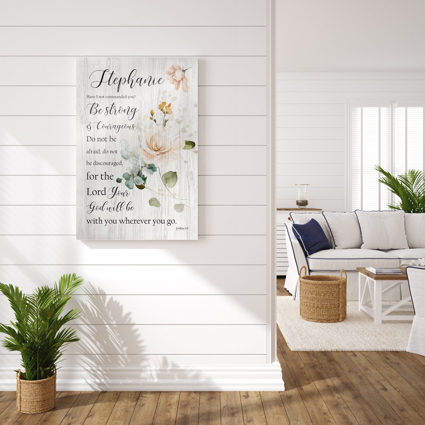 Joshua 1:9 Personalized Floral Wood Decor - HoneycombProverbs - Signs - Christian Wall Art