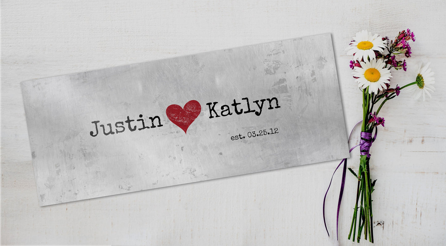 Rustic Name Sign with Heart, Tin Gift - HoneycombProverbs - Gifts For The Couple - Name Signs Wall Art