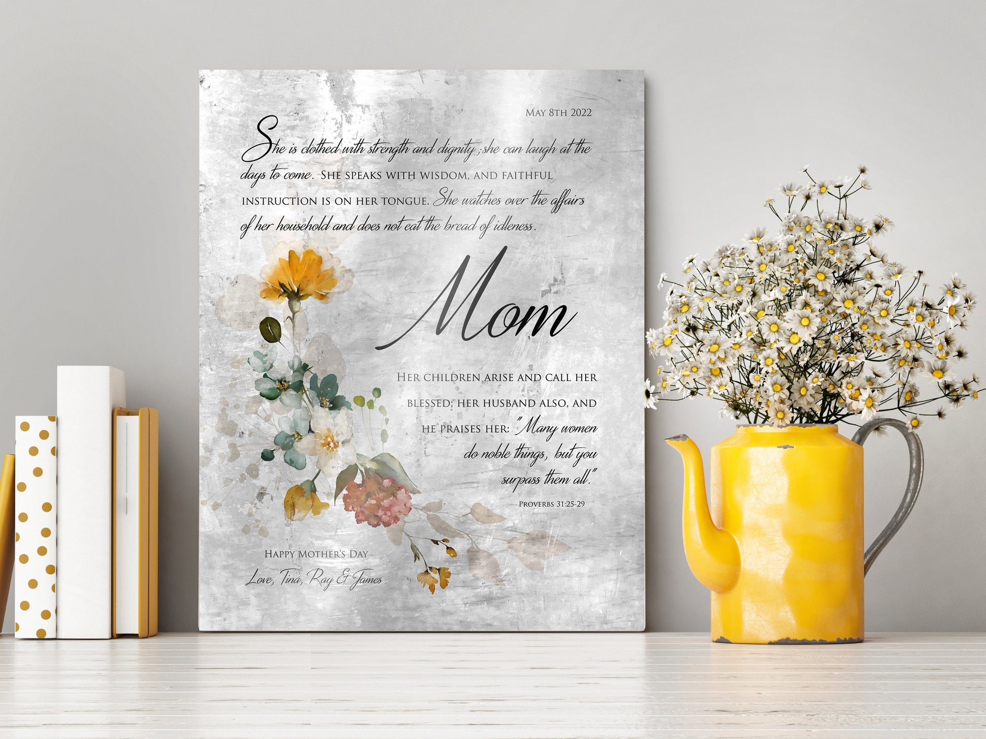 Rustic Floral Proverbs 31 Wall Decor - HoneycombProverbs - Signs - Christian Wall Art