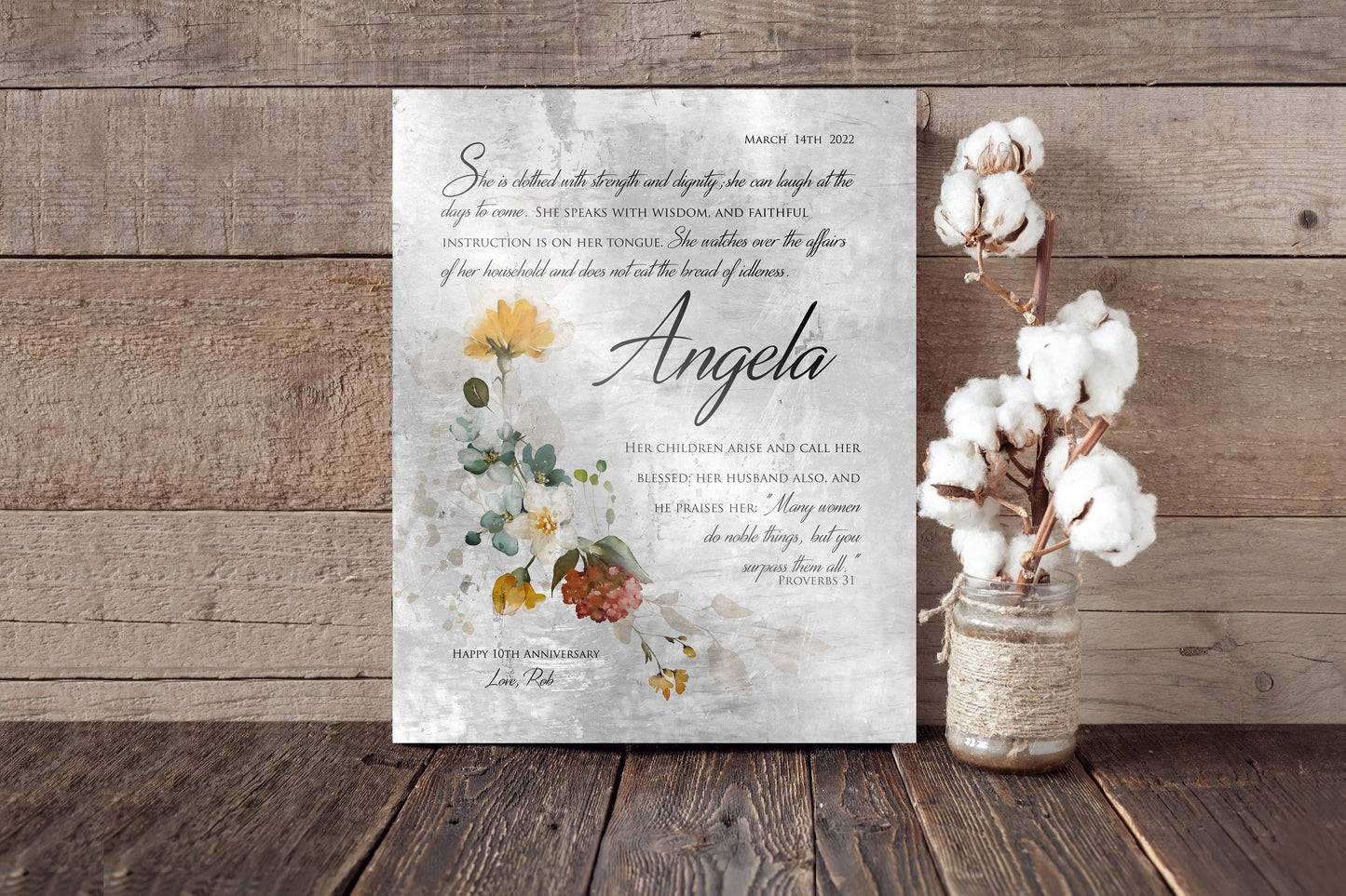 Rustic Floral Proverbs 31 Wall Decor - HoneycombProverbs - Signs - Christian Wall Art