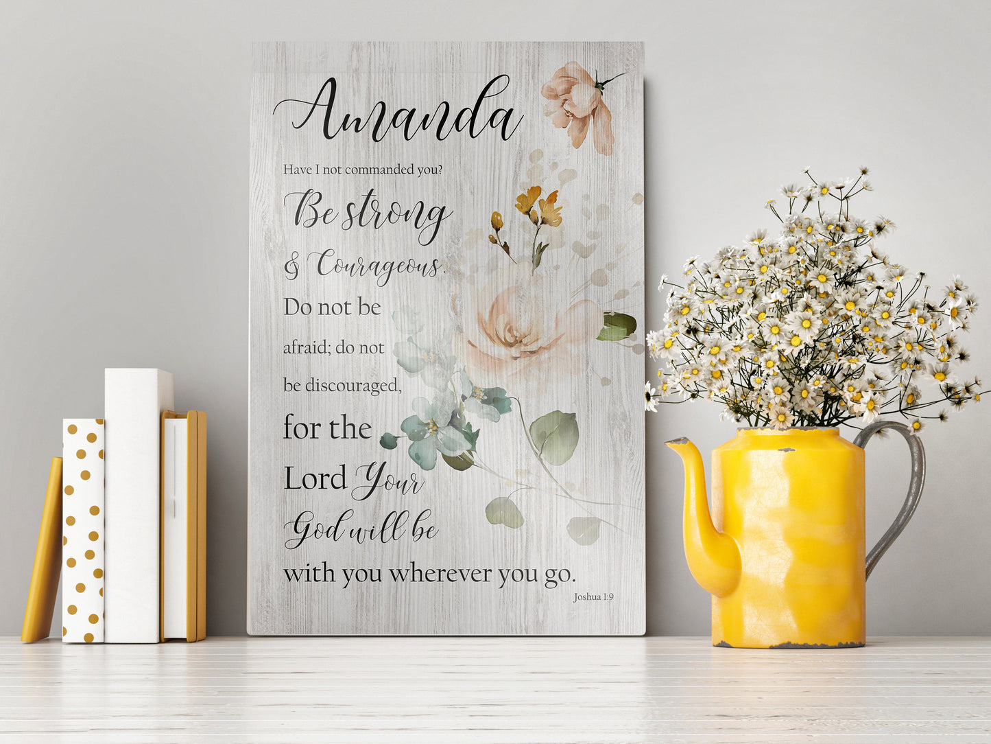 Joshua 1:9 Personalized Floral Wood Decor - HoneycombProverbs - Signs - Christian Wall Art