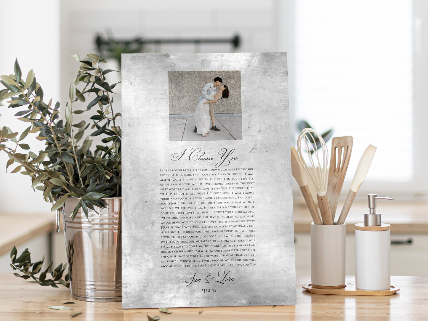 Distressed Tin Wedding Song Plaque with Photo - HoneycombProverbs - Signs - Tin Anniversary Gifts