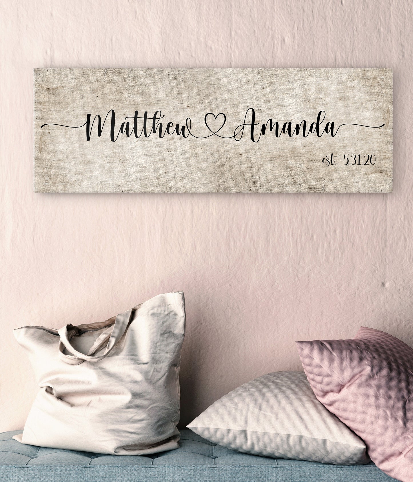 Rustic Cotton Name with Heart Sign, Couples Wall Art - HoneycombProverbs - Giclée - Name Signs Wall Art