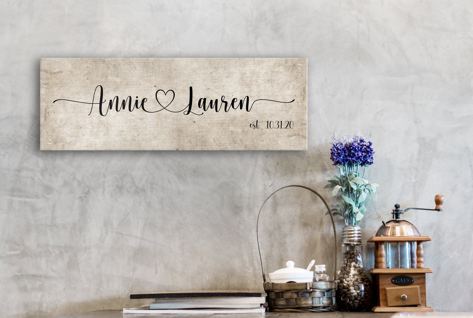 Rustic Cotton Name with Heart Sign, Couples Wall Art - HoneycombProverbs - Giclée - Name Signs Wall Art