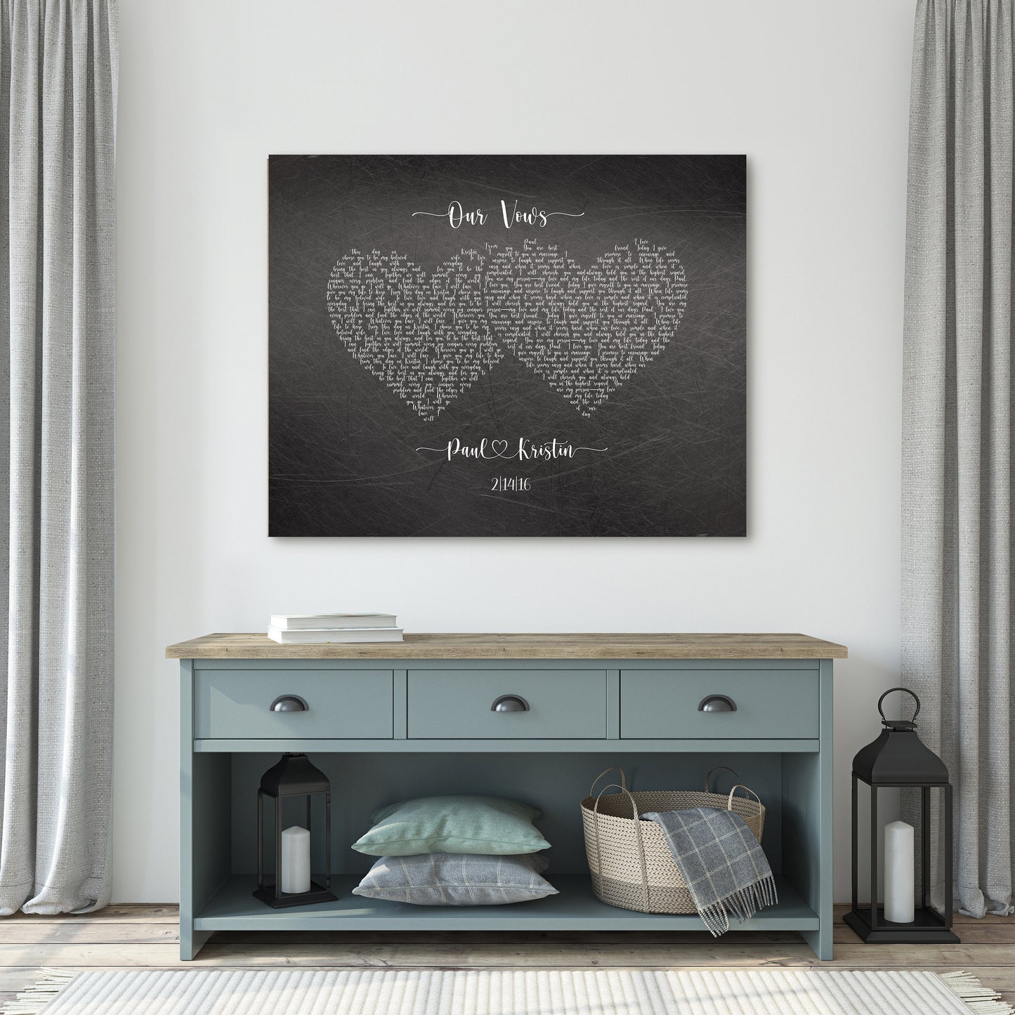 Vows from the heart, large wedding vow art on iron for 6th anniversary or iron anniversary gift idea