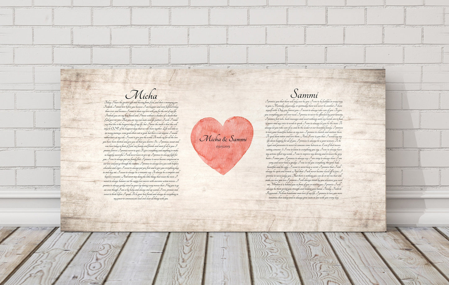 Personalized couples gift with wedding vows and heart theme