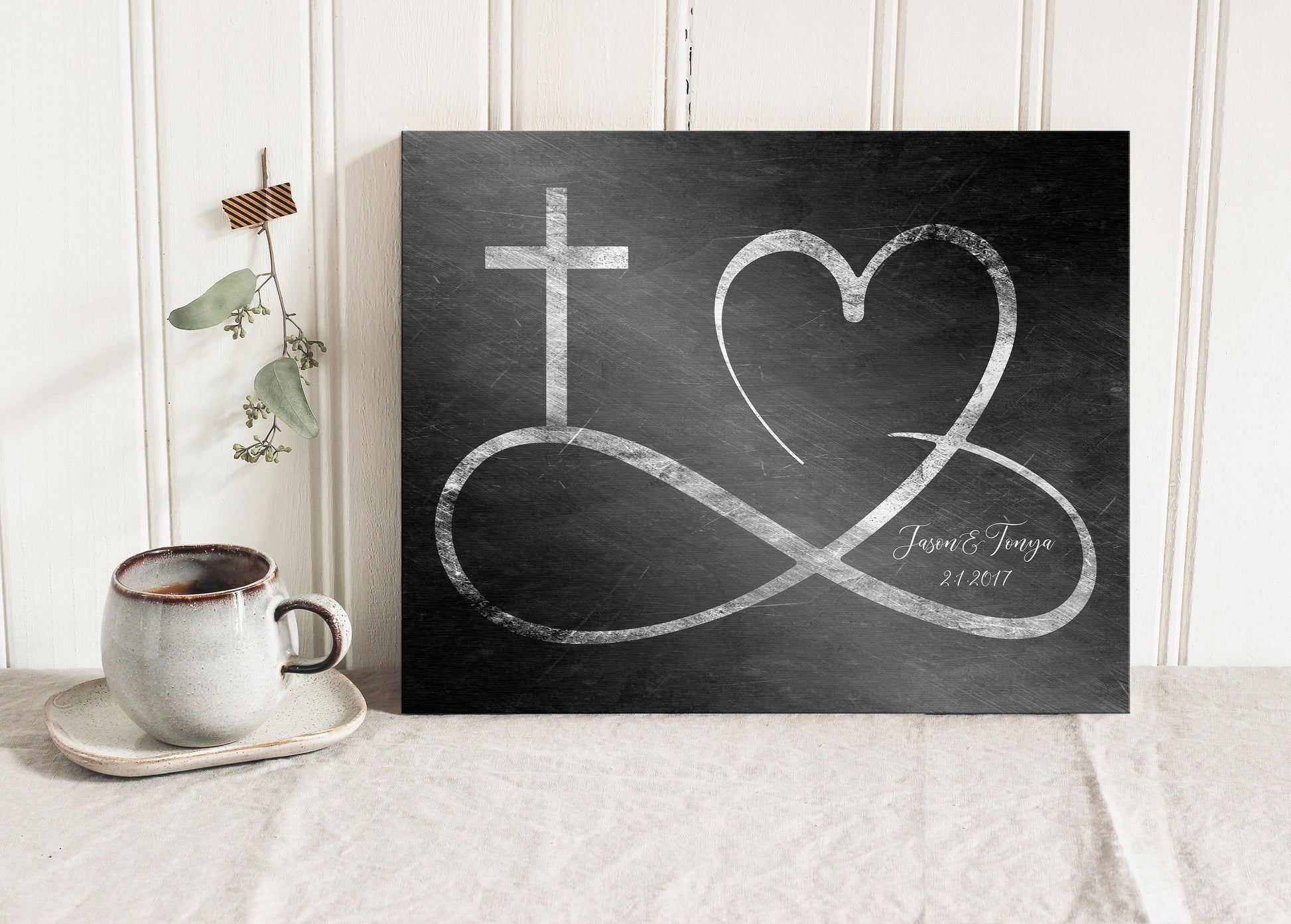 Personalized Infinity Cross Heart Sign on Tin, Copper or Iron - HoneycombProverbs - Signs - Iron Anniversary Gifts