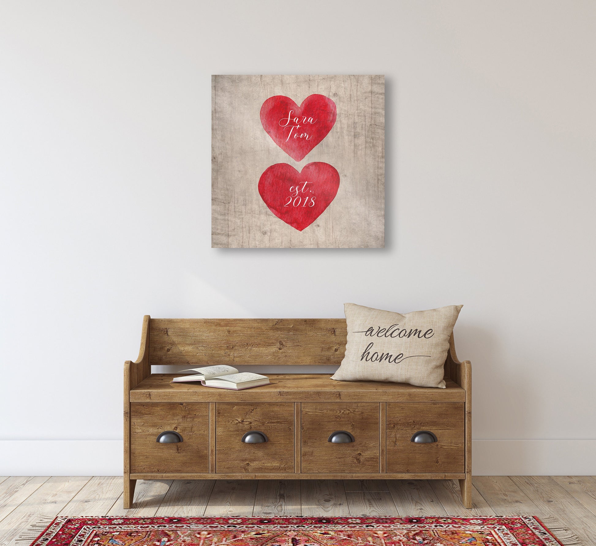 Hearts on Wood Personalized Established Sign - HoneycombProverbs - Signs - Name Signs Wall Art