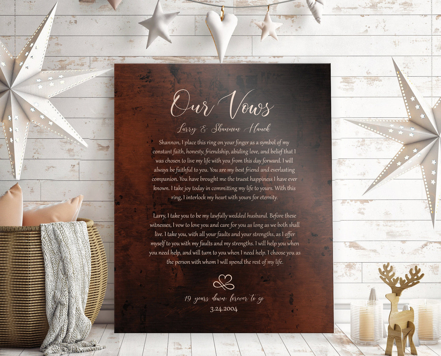 Our Wedding Vows on Bronze, Forever in Love Custom Wedding Vow Art - HoneycombProverbs - Signs - Wedding Vow Wall Art