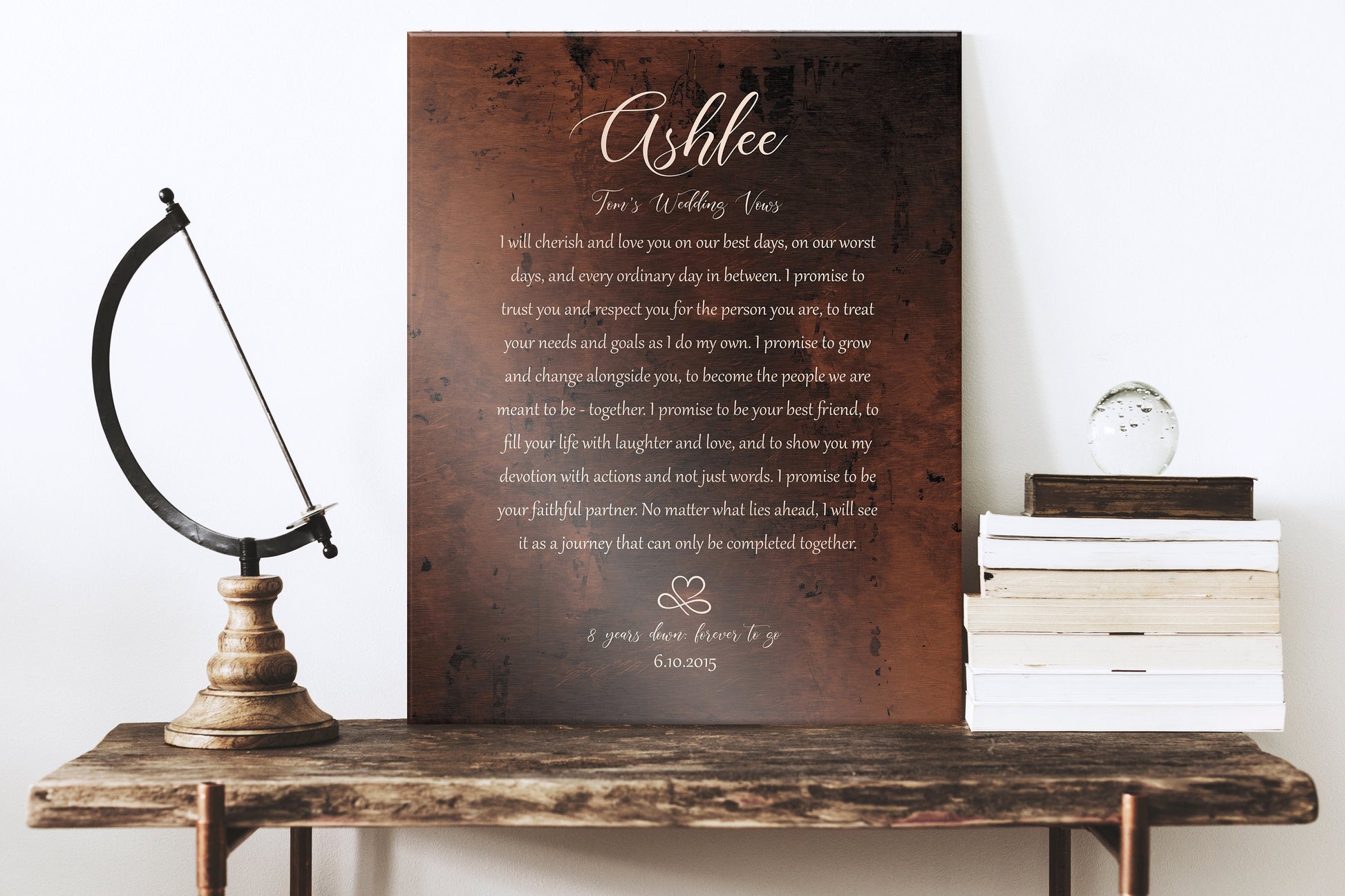 Our Wedding Vows on Bronze, Forever in Love Custom Wedding Vow Art - HoneycombProverbs - Signs - Wedding Vow Wall Art