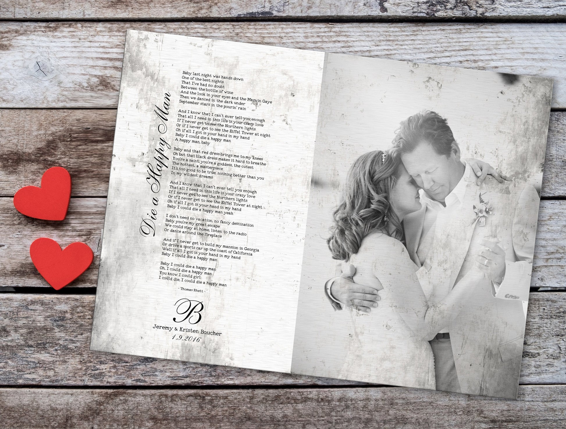 Captured Monogram Melodies: Shabby Chic Photo Song Art on Tin - HoneycombProverbs - Gifts For The Couple - Photo Lyrics Wall Art