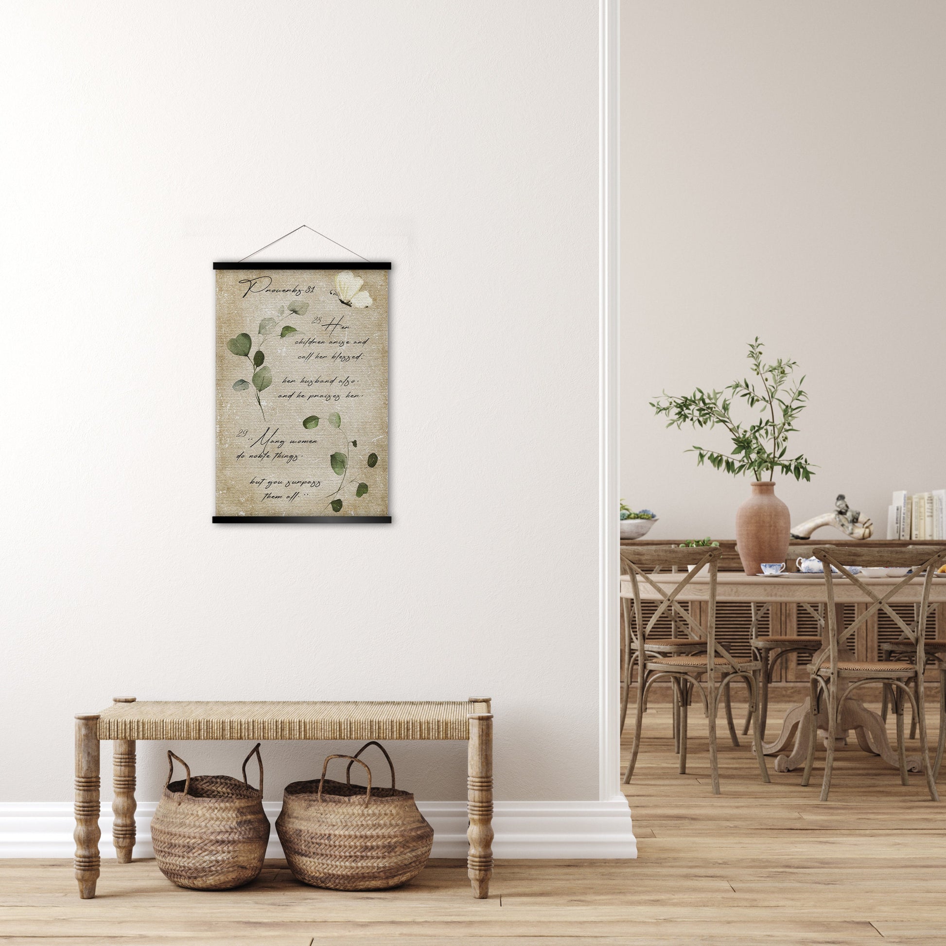 Proverbs 31 Cottage Garden Scroll Tapestry - HoneycombProverbs - Tapestries - Christian Wall Art