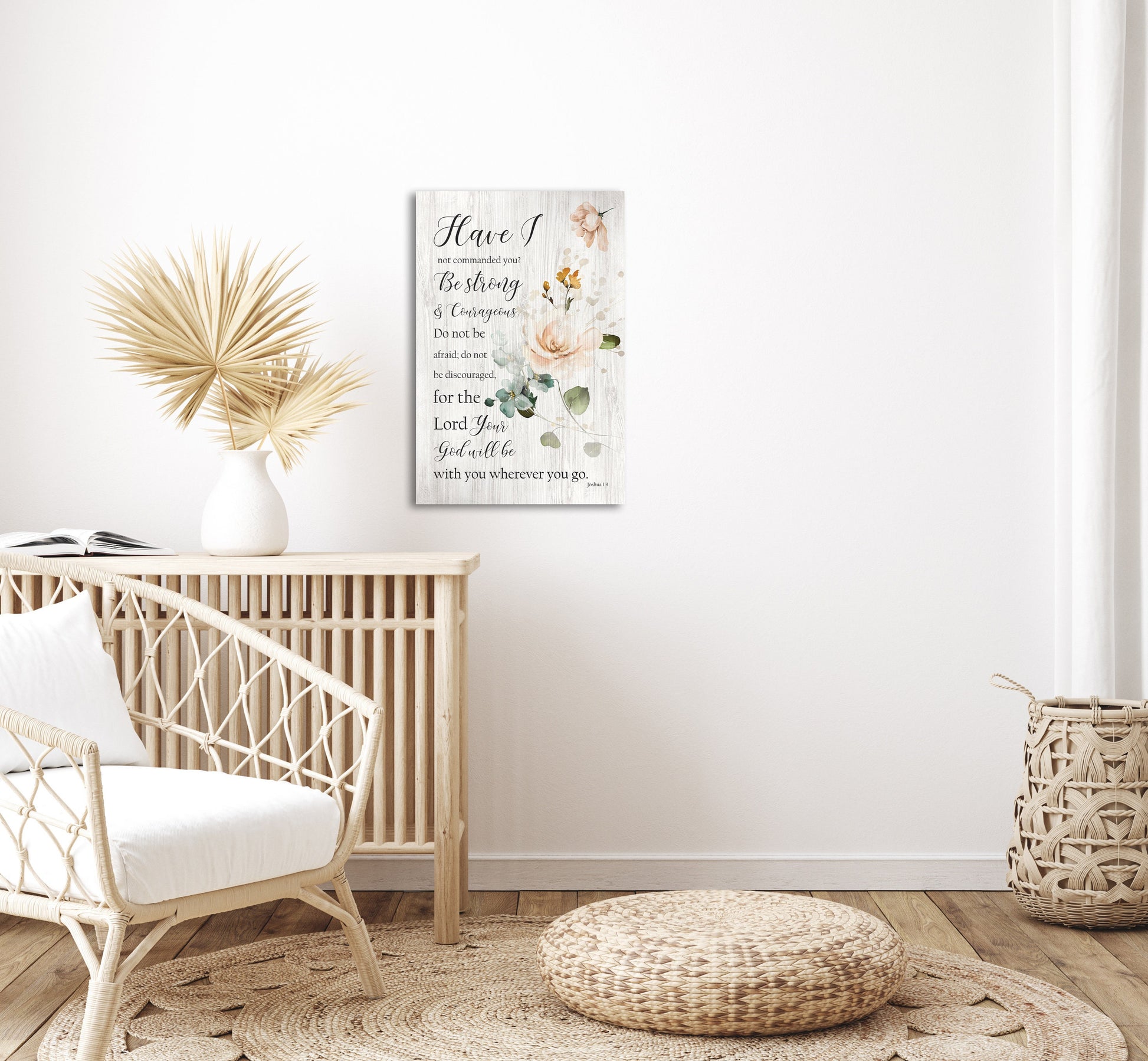 Joshua 1:9 Floral Wood Sign - HoneycombProverbs - Signs - Christian Wall Art