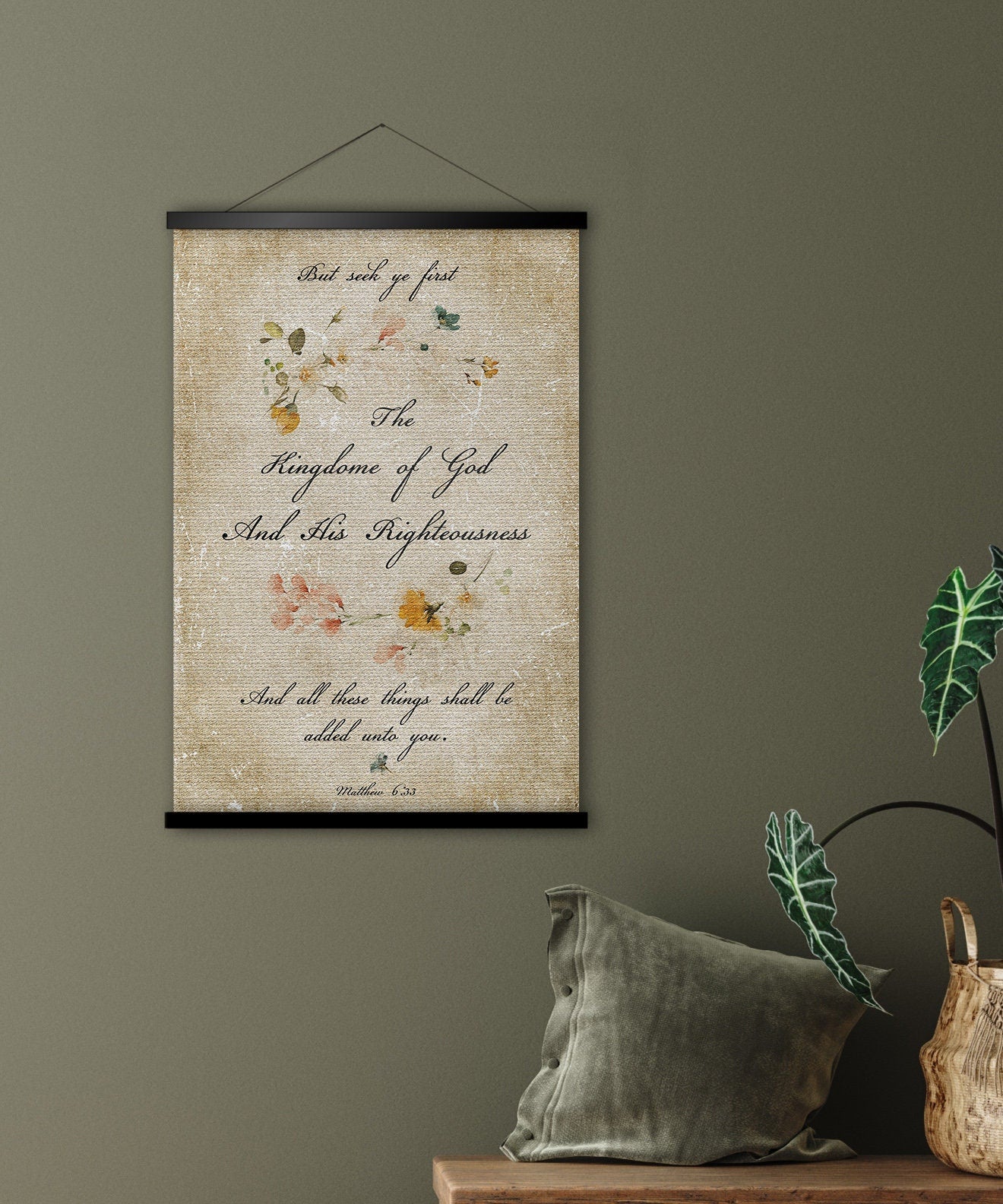 Seek Ye First Cottage Garden Scroll Tapestry - HoneycombProverbs - Tapestries - Christian Wall Art