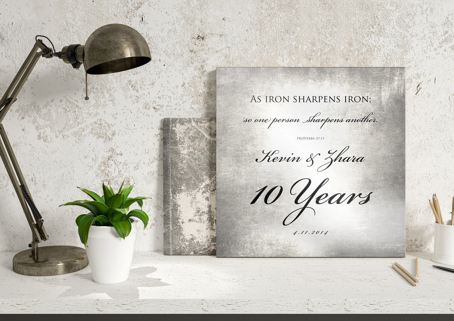 10 Years of Marriage plaque, Iron sharpens iron sign for couples - HoneycombProverbs - Signs - Tin Anniversary Gifts