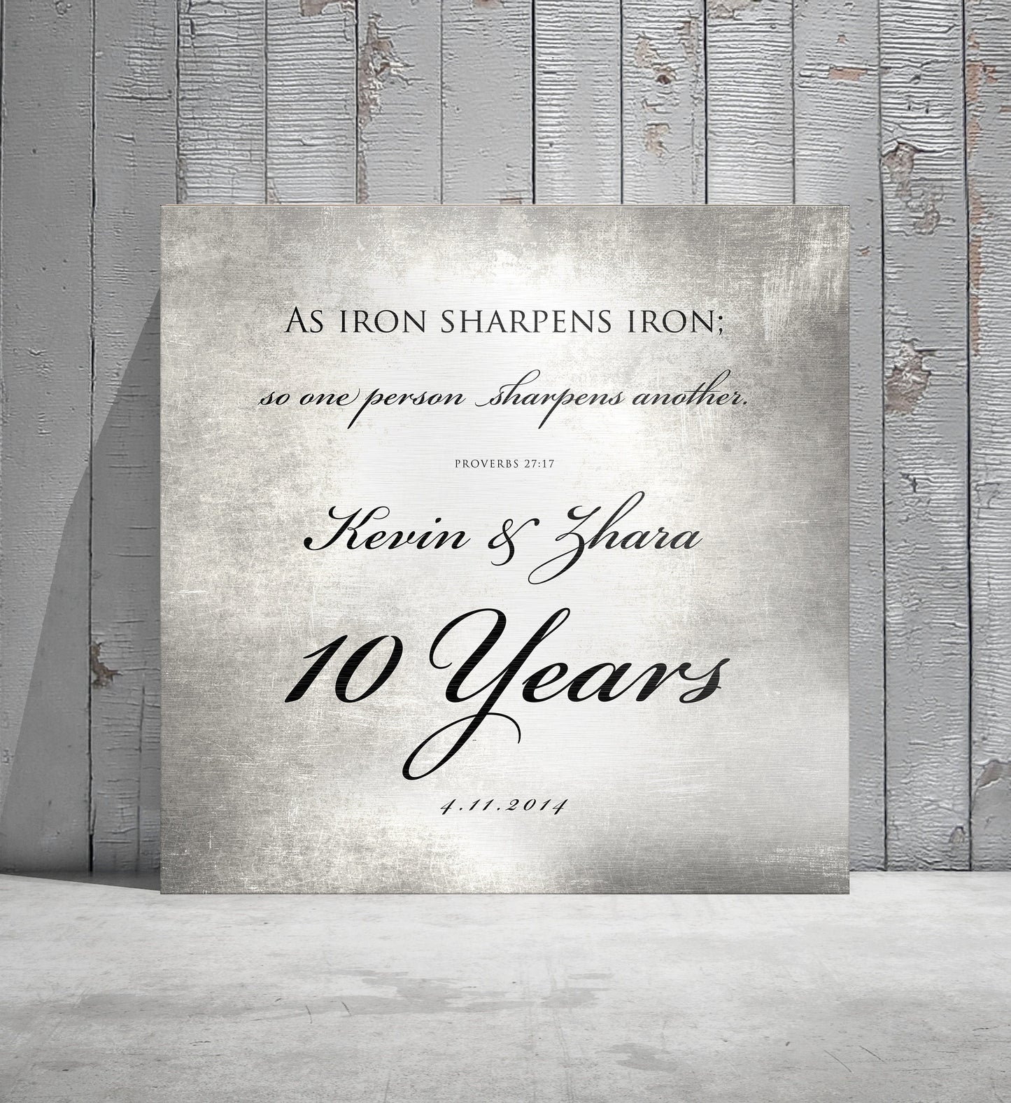 10 Years of Marriage plaque, Iron sharpens iron sign for couples - HoneycombProverbs - Signs - Tin Anniversary Gifts