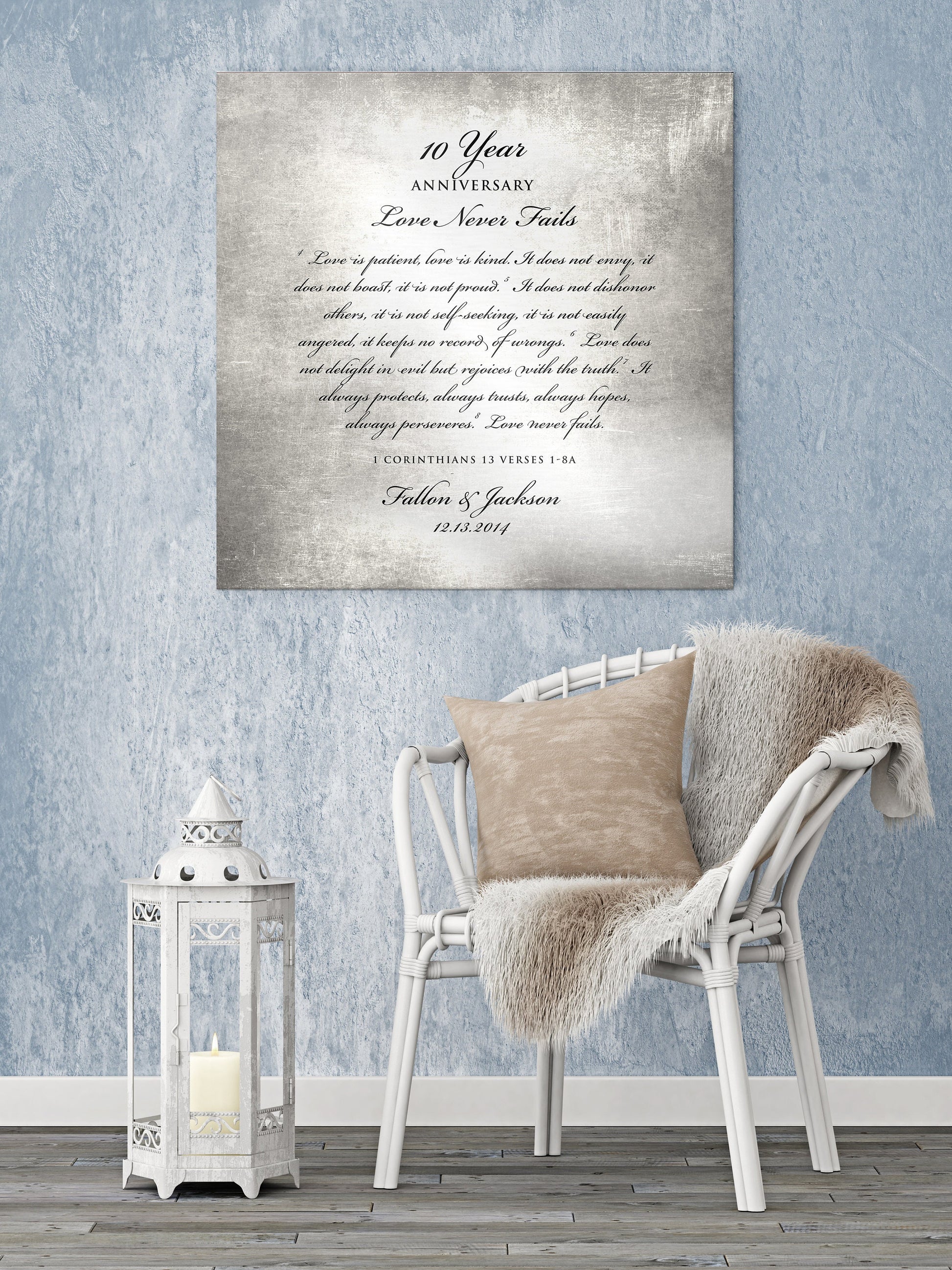 Love is patient, Love is kind, 10 Year Tribute Plaque - HoneycombProverbs - Signs - Tin Anniversary Gifts