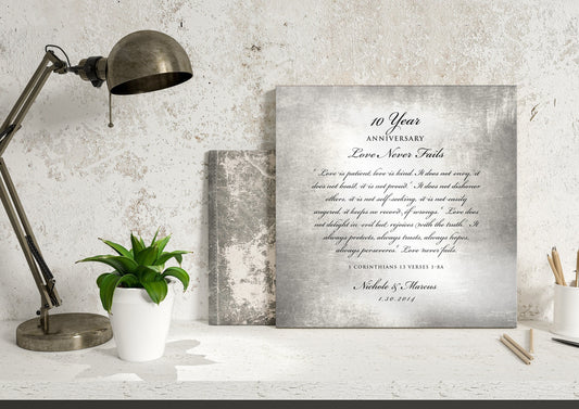 Love is patient, Love is kind, 10 Year Tribute Plaque - HoneycombProverbs - Signs - Tin Anniversary Gifts