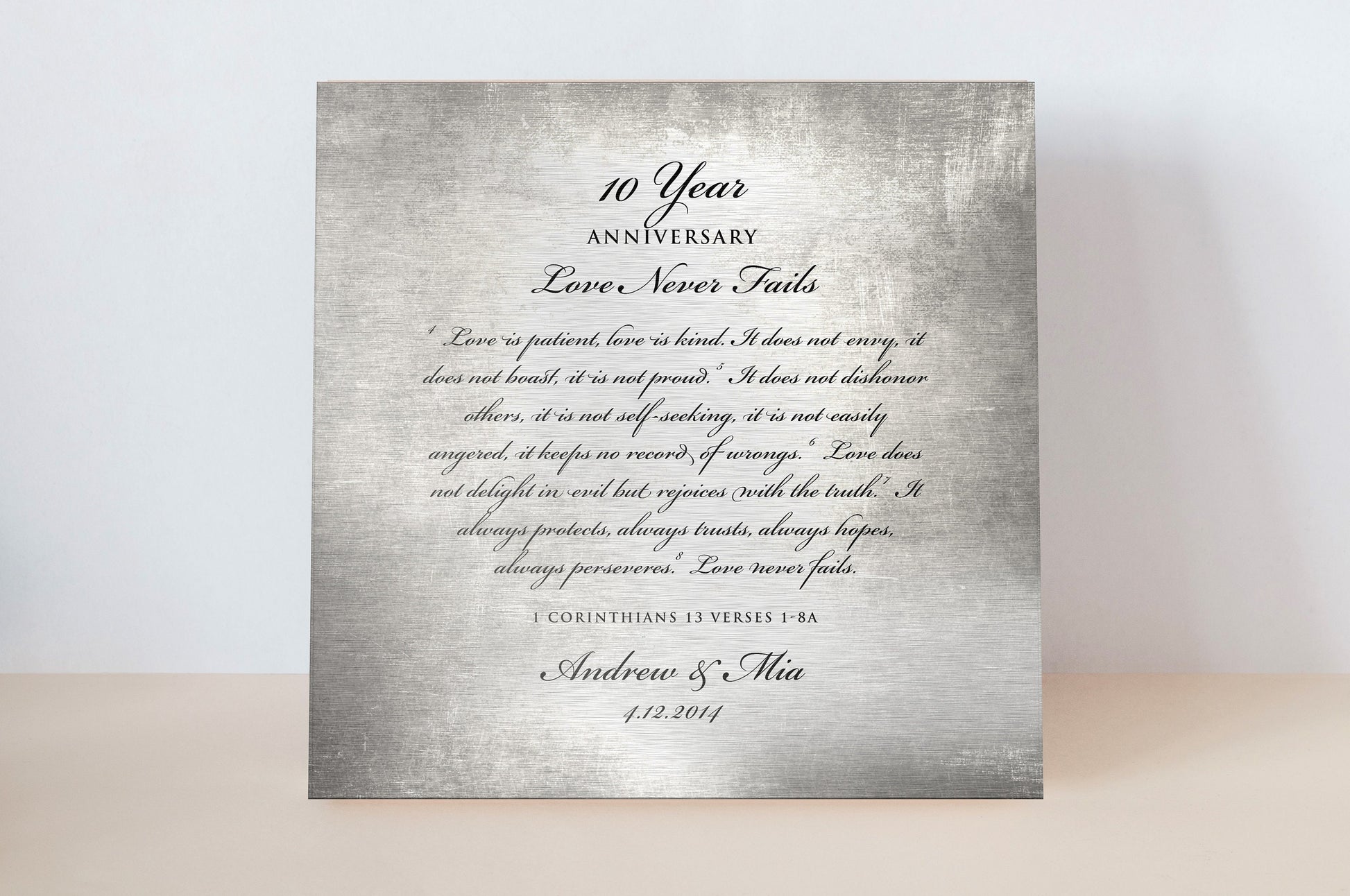 Love is patient, Love is kind, 10 Year Tribute Plaque - HoneycombProverbs - Signs - Tin Anniversary Gifts