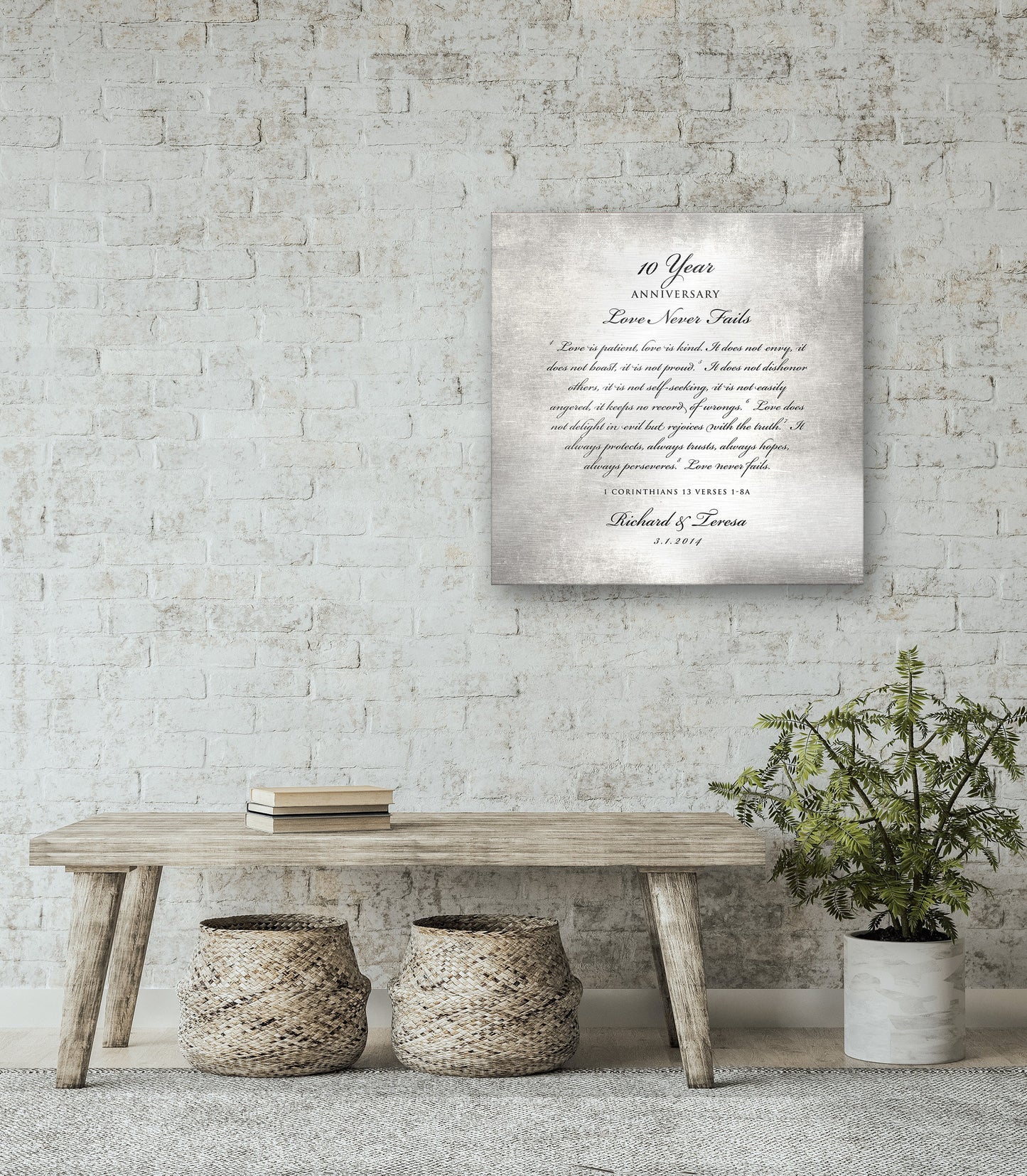 Love is patient, Love is kind, 10 Year Tribute Plaque - HoneycombProverbs - Signs - Tin Anniversary Gifts