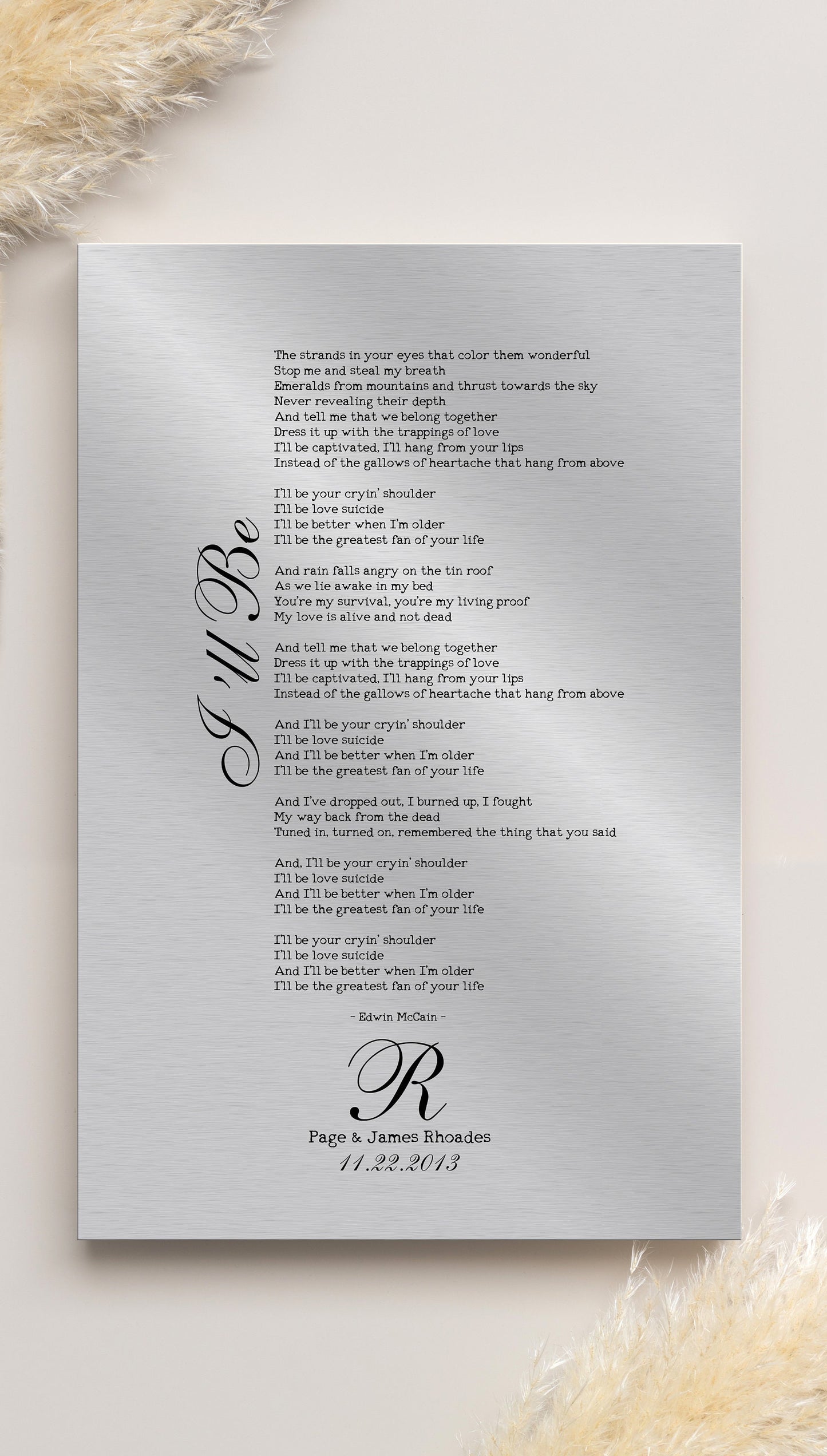 Wedding Song on Tin, Anniversary Tin Gift - HoneycombProverbs - Signs - Tin Song Lyrics Wall Art