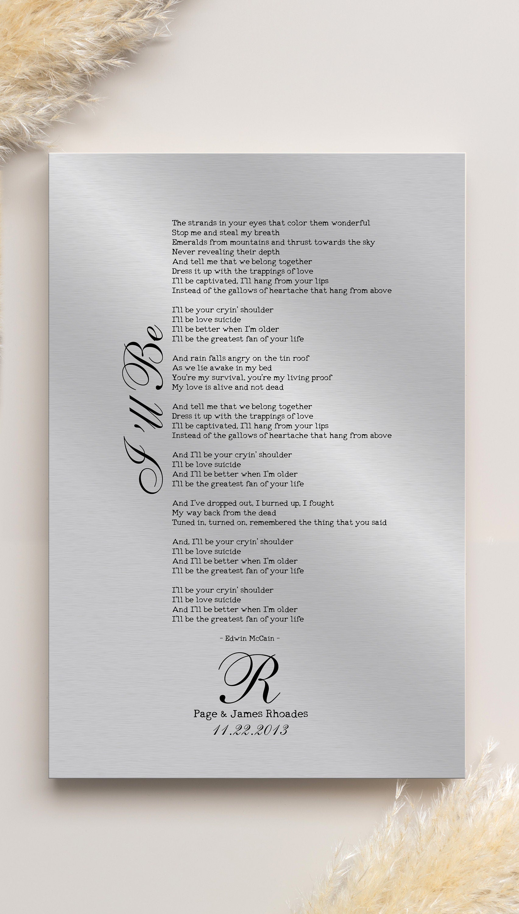 Wedding Song on Tin, Anniversary Tin Gift - HoneycombProverbs - Signs - Tin Song Lyrics Wall Art