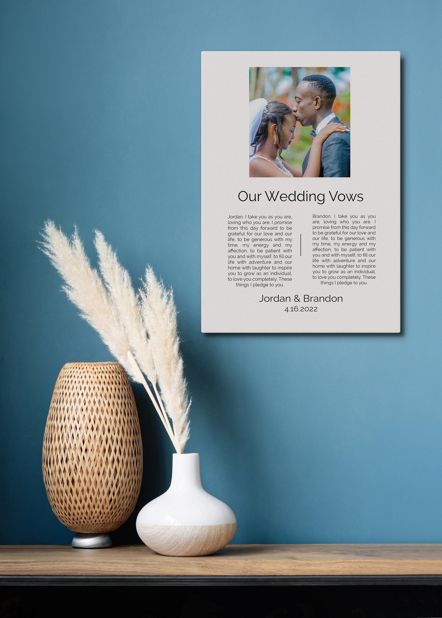 Cotton Canvas Decor: Photo & Vows Art - HoneycombProverbs - Wall Decor - Wedding Vow Wall Art