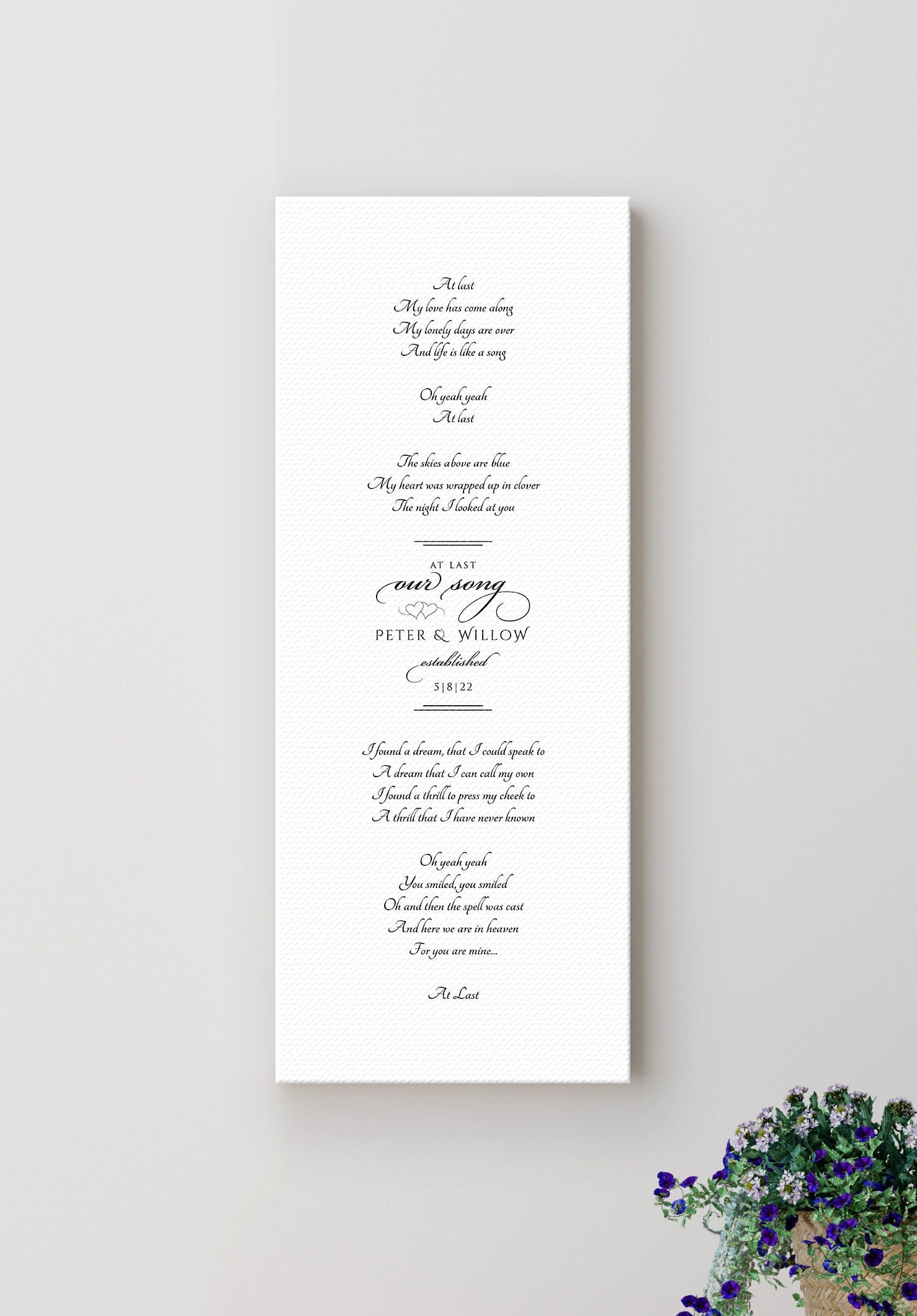 First Dance Lyric Canvas for Couples, Romantic Cotton Gift Idea, Canvas Song, 2nd Anniversary, Gift for for wife, Wedding Gift with names