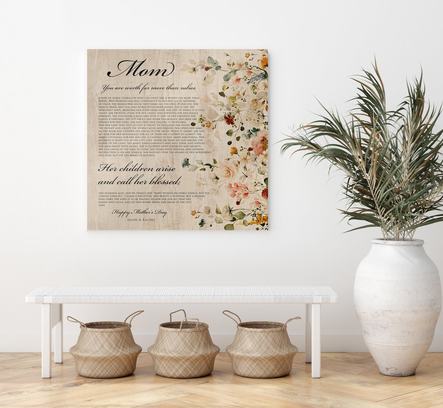 Proverbs 31 Personalized Keepsake, Womens Religious, Christian Wood Sign, 5th Anniverary gift for wife, Floral, Tribute to mother, Mom Gift