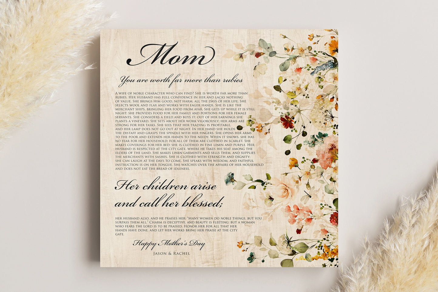 Proverbs 31 Personalized Keepsake, Womens Religious, Christian Wood Sign, 5th Anniverary gift for wife, Floral, Tribute to mother, Mom Gift