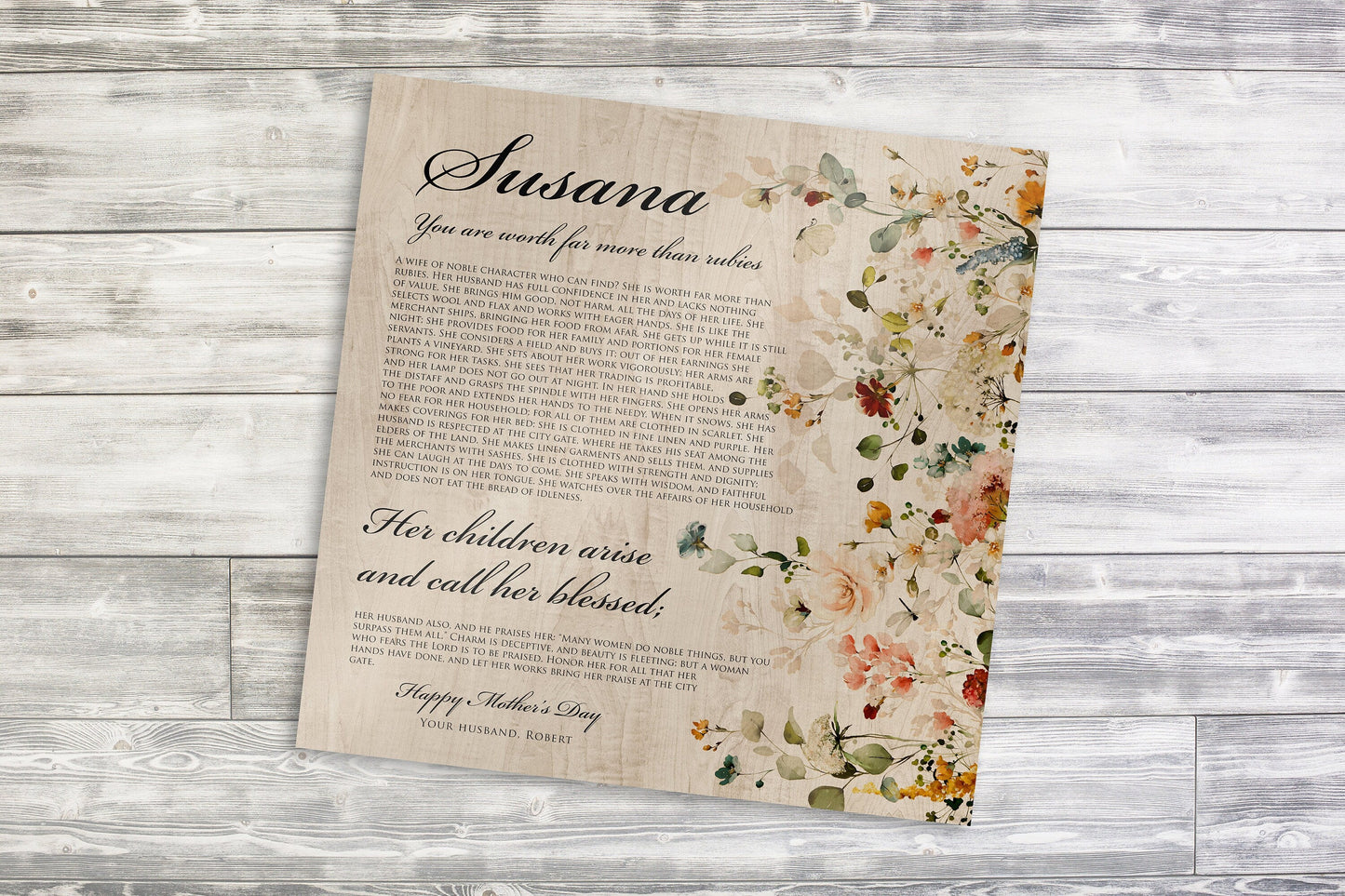 Proverbs 31 Personalized Keepsake, Womens Religious, Christian Wood Sign, 5th Anniverary gift for wife, Floral, Tribute to mother, Mom Gift