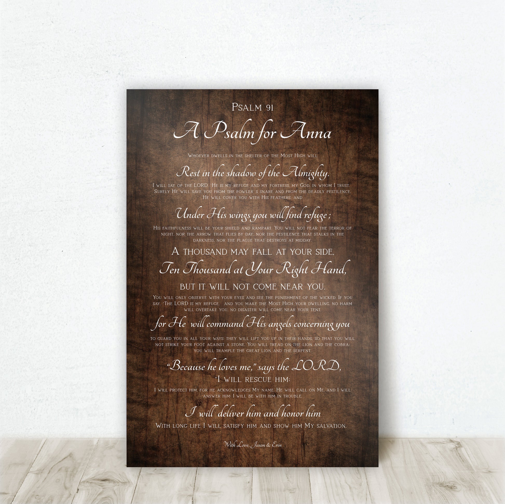 Personalized Psalm 91 Gift, Gift for Wife, 5 Year Anniversary Gift, Christian Anniversary, Religious plaque for her, Prayer for Strength
