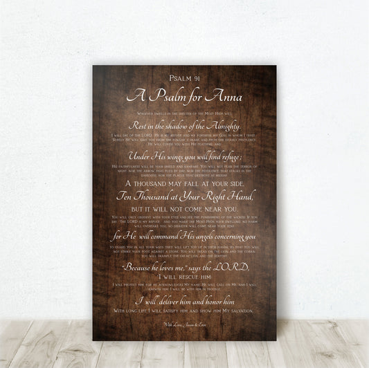 Personalized Psalm 91 Gift, Gift for Wife, 5 Year Anniversary Gift, Christian Anniversary, Religious plaque for her, Prayer for Strength