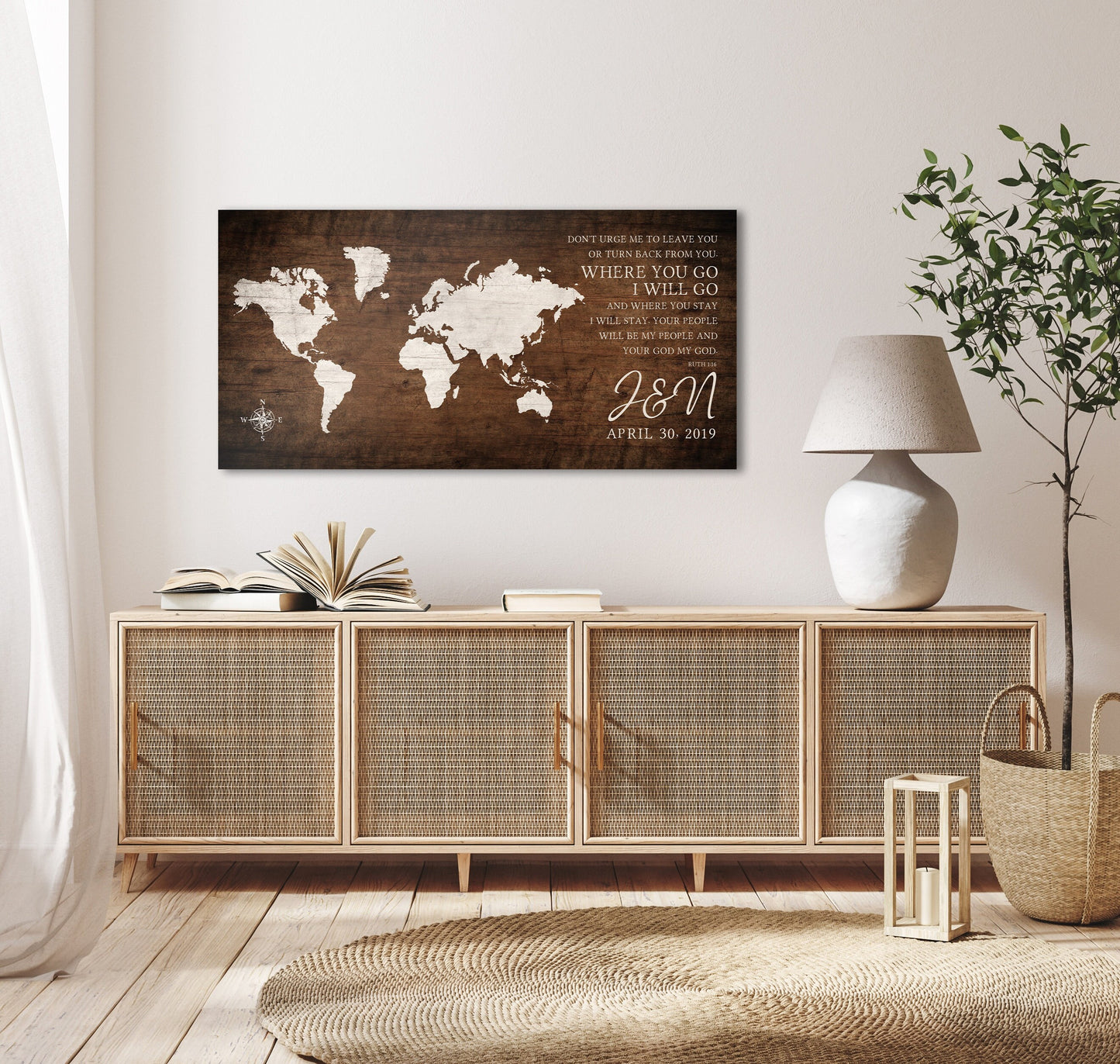 Christian Wedding Gift - Ruth 1:16 Wall Art for Couple - Christian Sign for Bedroom -Wood Anniversary - Map art for couple - Bedroom Art